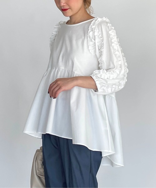 PICCIN(ピッチン)の「袖フリル切替えプルオーバー(Tシャツ/カットソー・レディース・ブラック/オフホワイト・M/L)」の4枚目の写真