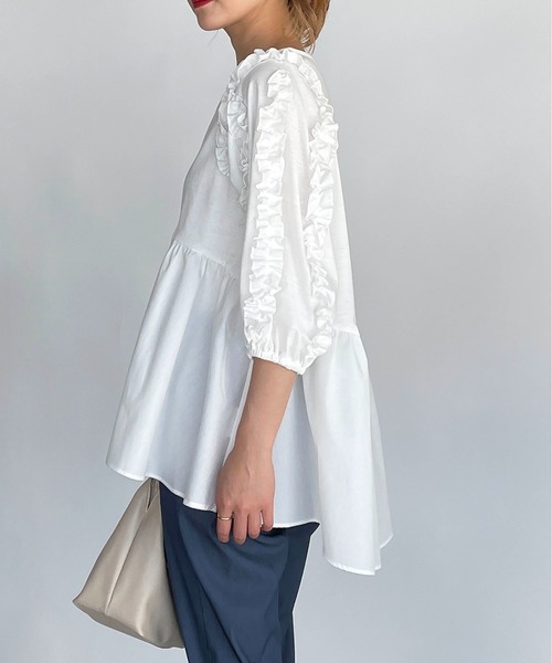 PICCIN(ピッチン)の「袖フリル切替えプルオーバー(Tシャツ/カットソー・レディース・ブラック/オフホワイト・M/L)」の5枚目の写真