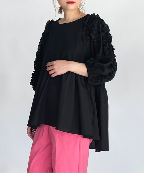 PICCIN(ピッチン)の「袖フリル切替えプルオーバー(Tシャツ/カットソー・レディース・ブラック/オフホワイト・M/L)」の16枚目の写真