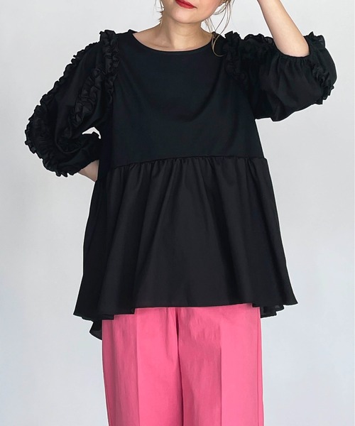 PICCIN(ピッチン)の「袖フリル切替えプルオーバー(Tシャツ/カットソー・レディース・ブラック/オフホワイト・M/L)」の17枚目の写真