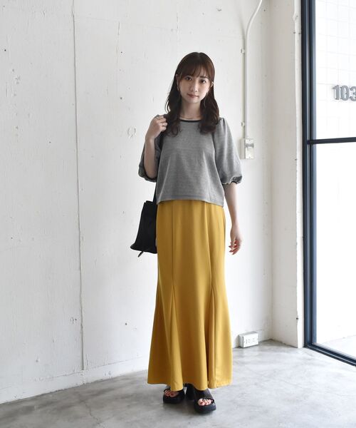 RETRO GIRL(レトロガール)の「ジャガード袖パフTee(Tシャツ/カットソー・レディース・イエロー/ブルー/ブラック・FREE)」の6枚目の写真
