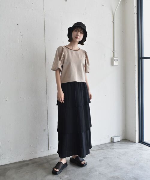 RETRO GIRL(レトロガール)の「ジャガード袖パフTee(Tシャツ/カットソー・レディース・イエロー/ブルー/ブラック・FREE)」の8枚目の写真