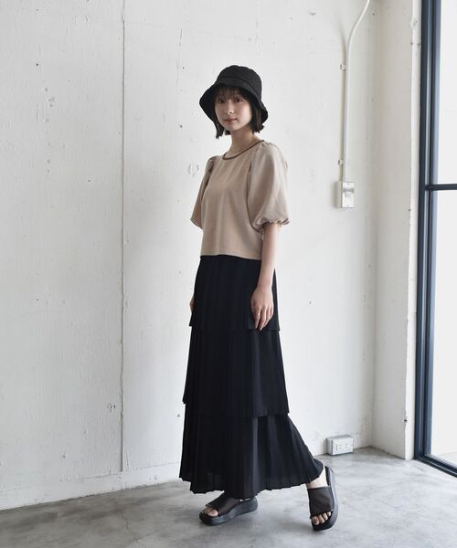 RETRO GIRL(レトロガール)の「ジャガード袖パフTee(Tシャツ/カットソー・レディース・イエロー/ブルー/ブラック・FREE)」の10枚目の写真