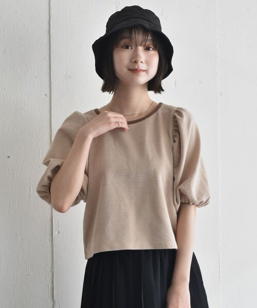 RETRO GIRL(レトロガール)の「ジャガード袖パフTee(Tシャツ/カットソー・レディース・イエロー/ブルー/ブラック・FREE)」の12枚目の写真