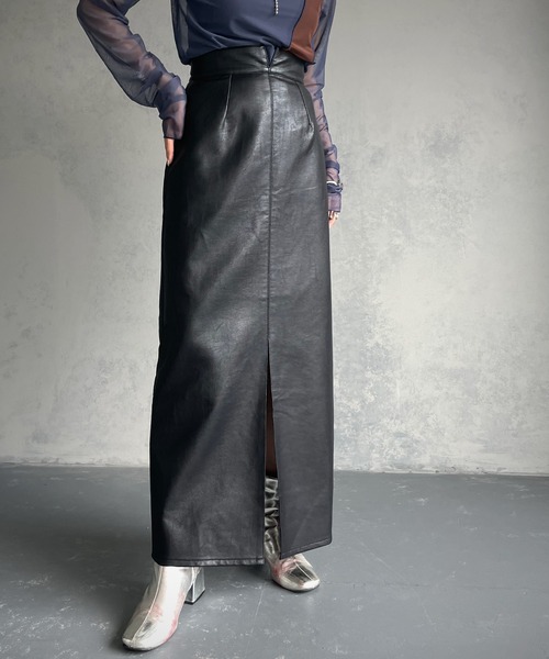 &g'aime（アンジェム）の「【&g’aime】センタースリットレザータイトスカート（スカート・レディース・ブラック/ブルー/グレイッシュベージュ・FREE）」の8枚目の写真