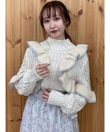 dazzlin クロスフリルボリュームニットトップス+レースアップナロースカート dazzlin クロスフリルボリュームニットトップス+レースアップ