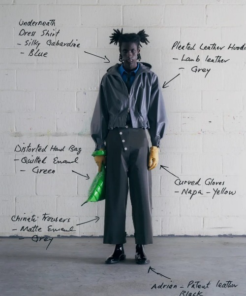 Omar Afridi(オマールアフリディ)の「PLEATED LEATHER HOODIE(ブルゾン・メンズ・ブラック/グレー・48)」の4枚目の写真
