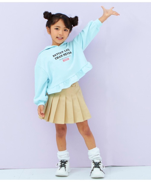 ANAP kids（アナップキッズ）の「裏毛裾フリルフーディー（パーカー・キッズ・サックスブルー/ラベンダー/スミクロ・130cm/110cm/120cm）」の9枚目の写真