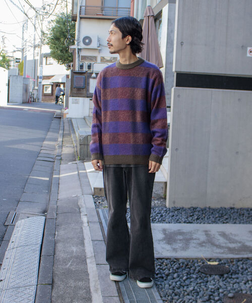 GLOSTER（グロスター）の「【GLOSTER ROAD/グロスターロード】モヘヤボーダーニットプルオーバー（ニット/セーター・メンズ・ベージュ系その他/パープル系その他・L/M）」の3枚目の写真