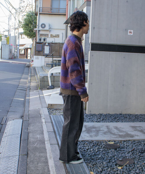 GLOSTER（グロスター）の「【GLOSTER ROAD/グロスターロード】モヘヤボーダーニットプルオーバー（ニット/セーター・メンズ・ベージュ系その他/パープル系その他・L/M）」の4枚目の写真