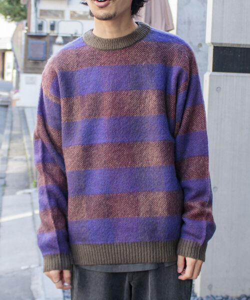 GLOSTER（グロスター）の「【GLOSTER ROAD/グロスターロード】モヘヤボーダーニットプルオーバー（ニット/セーター・メンズ・ベージュ系その他/パープル系その他・L/M）」の6枚目の写真