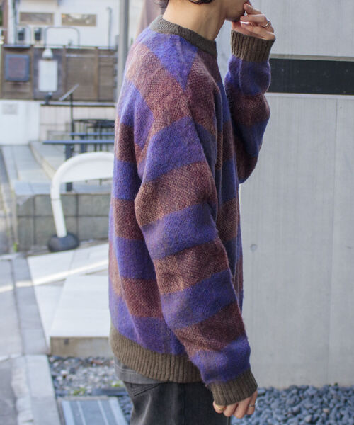 GLOSTER（グロスター）の「【GLOSTER ROAD/グロスターロード】モヘヤボーダーニットプルオーバー（ニット/セーター・メンズ・ベージュ系その他/パープル系その他・L/M）」の7枚目の写真