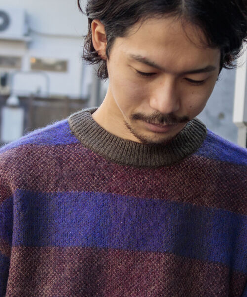 GLOSTER（グロスター）の「【GLOSTER ROAD/グロスターロード】モヘヤボーダーニットプルオーバー（ニット/セーター・メンズ・ベージュ系その他/パープル系その他・L/M）」の9枚目の写真