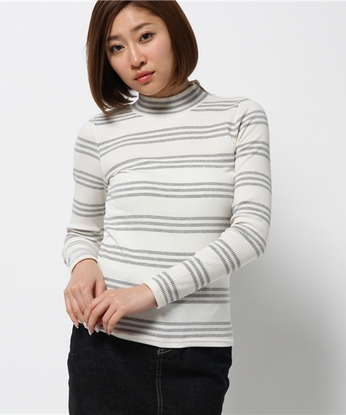 OUTLET（アウトレット）の「【CAPRICIEUX LE'MAGE】ボーダーリトルハイネックプルオーバー（Tシャツ/カットソー・レディース・ブルー系その他/ホワイト×グレー/ホワイト×ネイビー・FREE）」の2枚目の写真