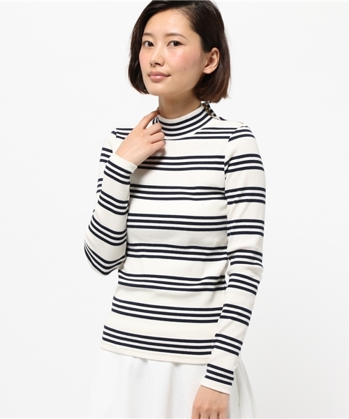 OUTLET（アウトレット）の「【CAPRICIEUX LE'MAGE】ボーダーリトルハイネックプルオーバー（Tシャツ/カットソー・レディース・ブルー系その他/ホワイト×グレー/ホワイト×ネイビー・FREE）」の3枚目の写真
