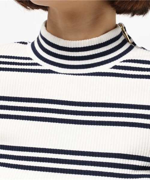 OUTLET（アウトレット）の「【CAPRICIEUX LE'MAGE】ボーダーリトルハイネックプルオーバー（Tシャツ/カットソー・レディース・ブルー系その他/ホワイト×グレー/ホワイト×ネイビー・FREE）」の5枚目の写真