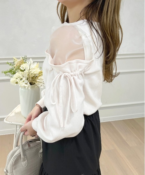 apres jour(アプレジュール)の「シアーオフショルドッキングニット【ZOZOTOWN限定アイテム】(ニット/セーター・レディース・ブラック/ピンクベージュ/アイボリー/ライトグレー・X-LARGE/フリー)」の6枚目の写真