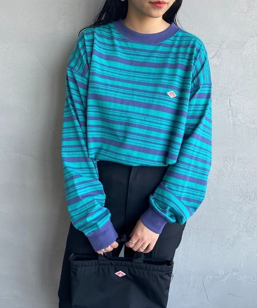 DANTON（ダントン）の「[DANTON/ダントン] スウェットライク ワンポイントロゴボーダーTシャツ（Tシャツ/カットソー・レディース・ネイビー/グリーン・L/XL/M）」の2枚目の写真