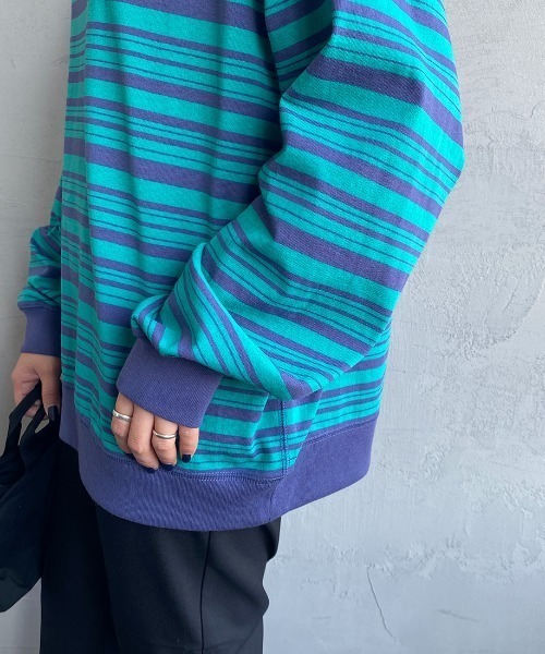 DANTON（ダントン）の「[DANTON/ダントン] スウェットライク ワンポイントロゴボーダーTシャツ（Tシャツ/カットソー・レディース・ネイビー/グリーン・L/XL/M）」の7枚目の写真