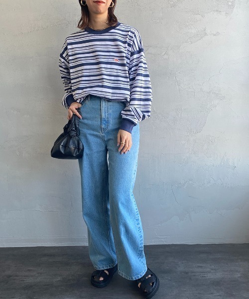 DANTON（ダントン）の「[DANTON/ダントン] スウェットライク ワンポイントロゴボーダーTシャツ（Tシャツ/カットソー・レディース・ネイビー/グリーン・L/XL/M）」の3枚目の写真