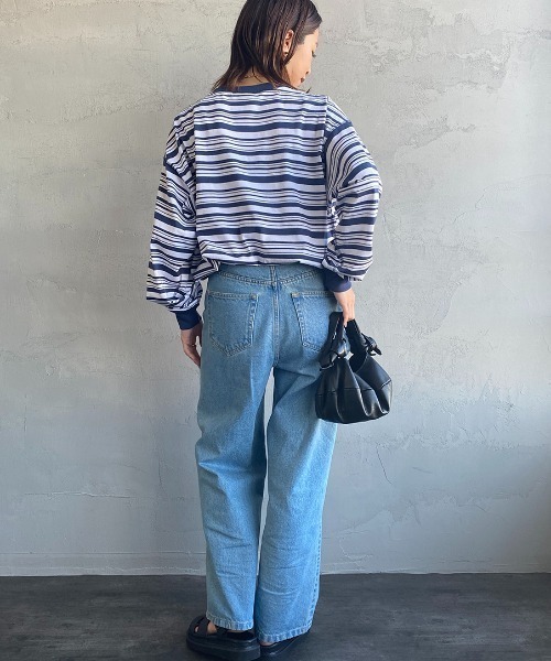 DANTON（ダントン）の「[DANTON/ダントン] スウェットライク ワンポイントロゴボーダーTシャツ（Tシャツ/カットソー・レディース・ネイビー/グリーン・L/XL/M）」の8枚目の写真