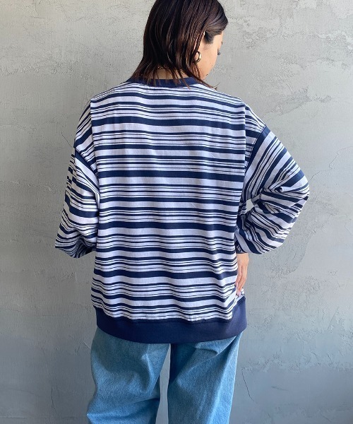 DANTON（ダントン）の「[DANTON/ダントン] スウェットライク ワンポイントロゴボーダーTシャツ（Tシャツ/カットソー・レディース・ネイビー/グリーン・L/XL/M）」の14枚目の写真