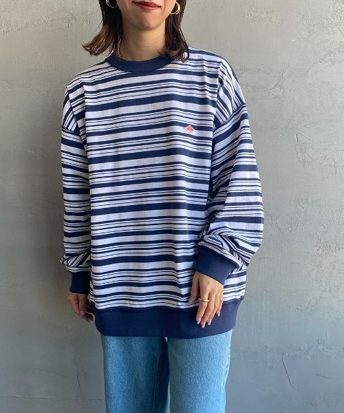 DANTON（ダントン）の「[DANTON/ダントン] スウェットライク ワンポイントロゴボーダーTシャツ（Tシャツ/カットソー・レディース・ネイビー/グリーン・L/XL/M）」の4枚目の写真