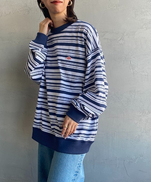 DANTON（ダントン）の「[DANTON/ダントン] スウェットライク ワンポイントロゴボーダーTシャツ（Tシャツ/カットソー・レディース・ネイビー/グリーン・L/XL/M）」の9枚目の写真