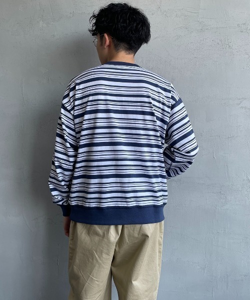 DANTON（ダントン）の「[DANTON/ダントン] スウェットライク ワンポイントロゴボーダーTシャツ（Tシャツ/カットソー・レディース・ネイビー/グリーン・L/XL/M）」の5枚目の写真