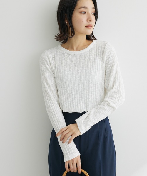 Sugar spoon(シュガースプーン)の「・SUGAR SPOON アイレットリブロンT(Tシャツ/カットソー・レディース・サックスブルー/グレイッシュベージュ/ブラック/オフホワイト・FREE)」の1枚目の写真