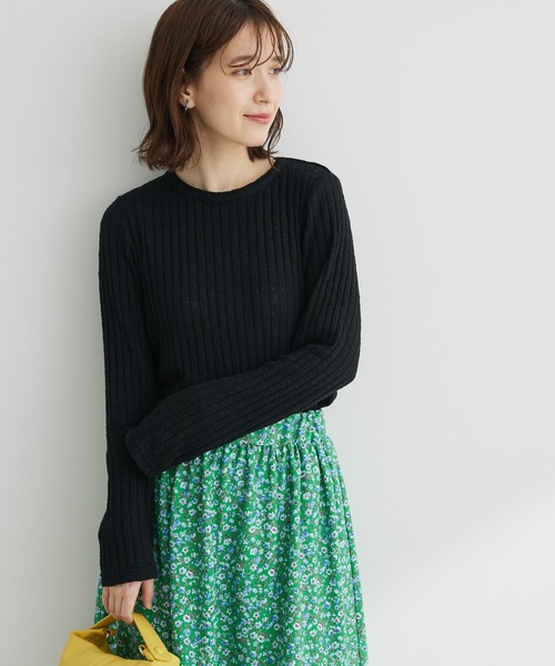 Sugar spoon(シュガースプーン)の「・SUGAR SPOON アイレットリブロンT(Tシャツ/カットソー・レディース・サックスブルー/グレイッシュベージュ/ブラック/オフホワイト・FREE)」の2枚目の写真