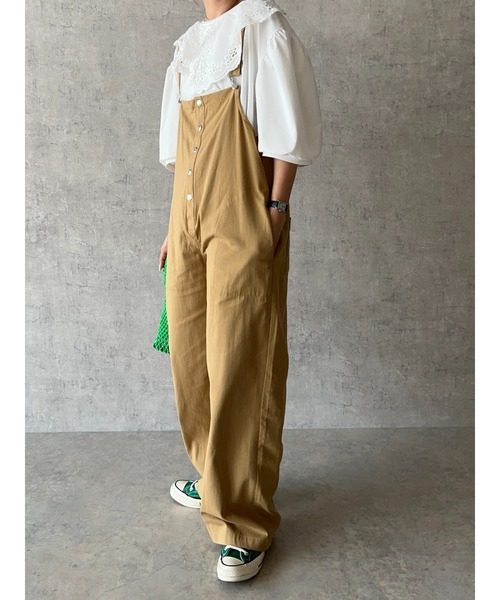 owndaily（オンデイリー）の「コットンサロペット（サロペット/オーバーオール・レディース・ブラック/アイボリー/ベージュ・FREE）」の3枚目の写真