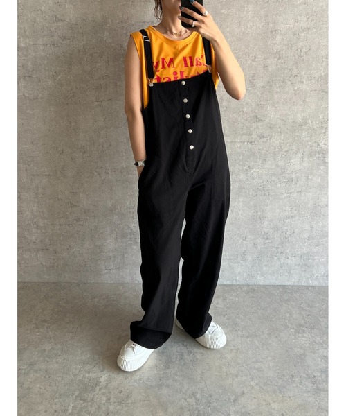 owndaily（オンデイリー）の「コットンサロペット（サロペット/オーバーオール・レディース・ブラック/アイボリー/ベージュ・FREE）」の2枚目の写真