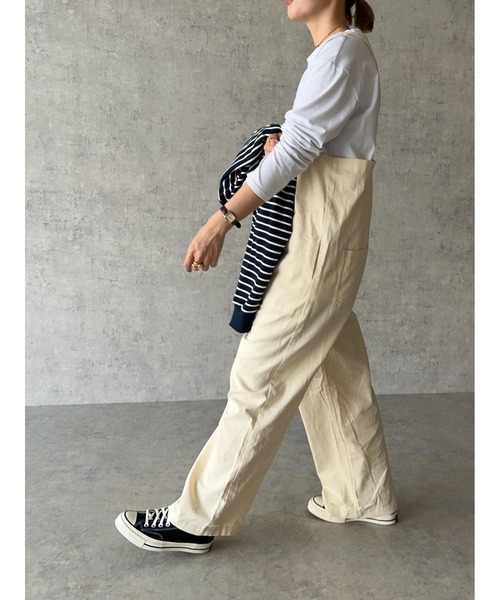 owndaily（オンデイリー）の「コットンサロペット（サロペット/オーバーオール・レディース・ブラック/アイボリー/ベージュ・FREE）」の10枚目の写真