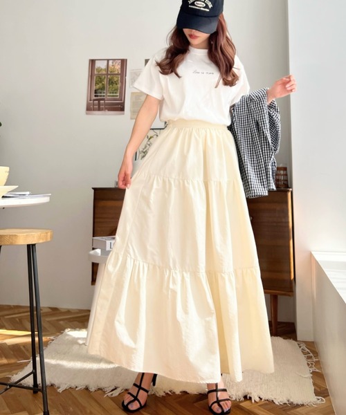 moment+（モーメントプラス）の「ティアードスカート（スカート・レディース・ブラック/カーキ/アイボリー・L/M）」の7枚目の写真