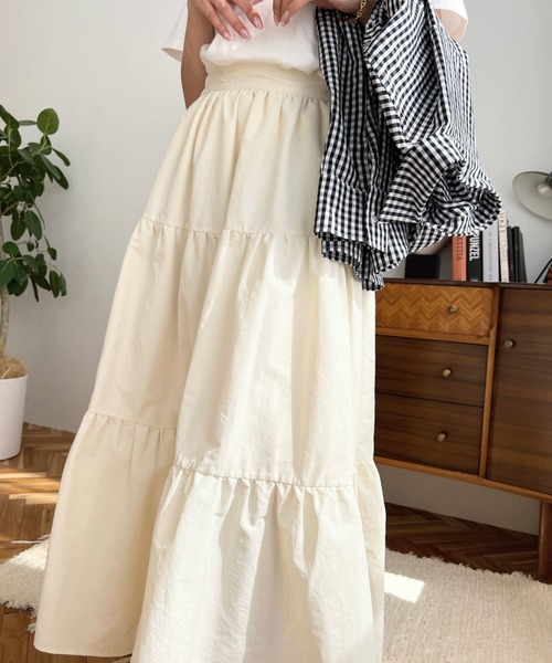 moment+（モーメントプラス）の「ティアードスカート（スカート・レディース・ブラック/カーキ/アイボリー・L/M）」の8枚目の写真