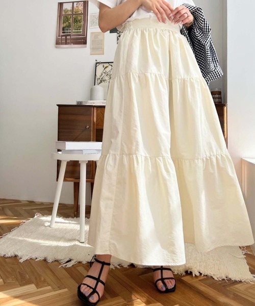 moment+（モーメントプラス）の「ティアードスカート（スカート・レディース・ブラック/カーキ/アイボリー・L/M）」の15枚目の写真