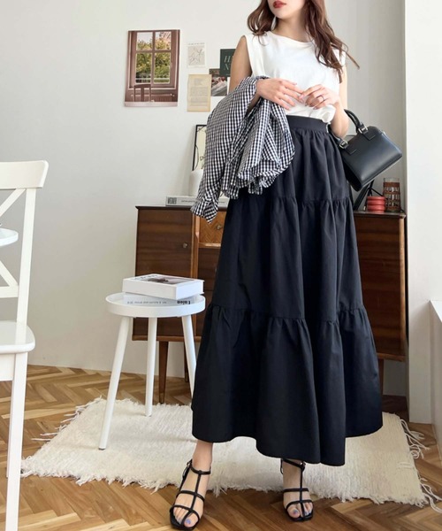 moment+（モーメントプラス）の「ティアードスカート（スカート・レディース・ブラック/カーキ/アイボリー・L/M）」の20枚目の写真