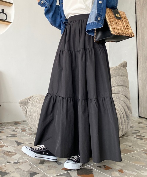 moment+（モーメントプラス）の「ティアードスカート（スカート・レディース・ブラック/カーキ/アイボリー・L/M）」の16枚目の写真