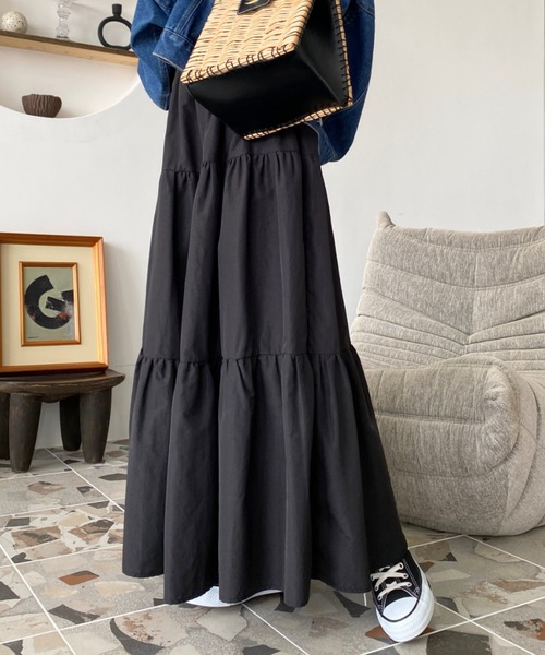 moment+（モーメントプラス）の「ティアードスカート（スカート・レディース・ブラック/カーキ/アイボリー・L/M）」の18枚目の写真