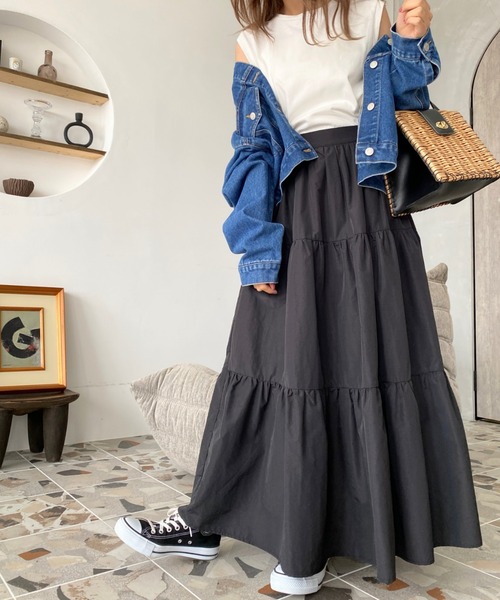 moment+（モーメントプラス）の「ティアードスカート（スカート・レディース・ブラック/カーキ/アイボリー・L/M）」の19枚目の写真