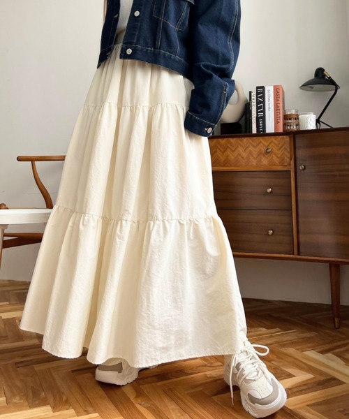 moment+（モーメントプラス）の「ティアードスカート（スカート・レディース・ブラック/カーキ/アイボリー・L/M）」の14枚目の写真