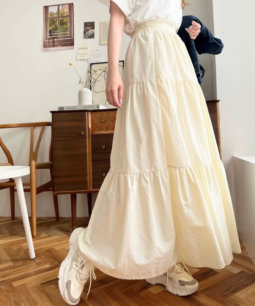 moment+（モーメントプラス）の「ティアードスカート（スカート・レディース・ブラック/カーキ/アイボリー・L/M）」の12枚目の写真