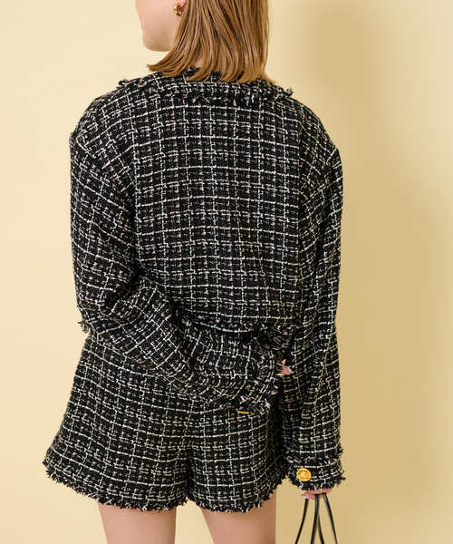 U by SPICK&SPAN（ユーバイスピックアンドスパン）の「ツィードショートジャケット（ノーカラージャケット・レディース・オレンジ/アイボリー/ブラック・FREE）」の11枚目の写真