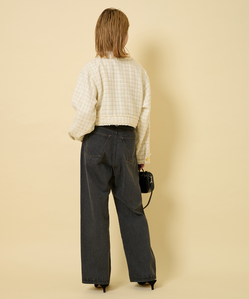 U by SPICK&SPAN（ユーバイスピックアンドスパン）の「ツィードショートジャケット（ノーカラージャケット・レディース・オレンジ/アイボリー/ブラック・FREE）」の15枚目の写真