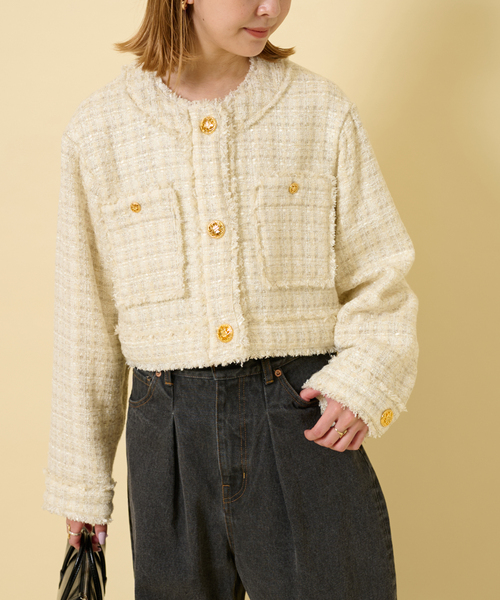 U by SPICK&SPAN（ユーバイスピックアンドスパン）の「ツィードショートジャケット（ノーカラージャケット・レディース・オレンジ/アイボリー/ブラック・FREE）」の17枚目の写真