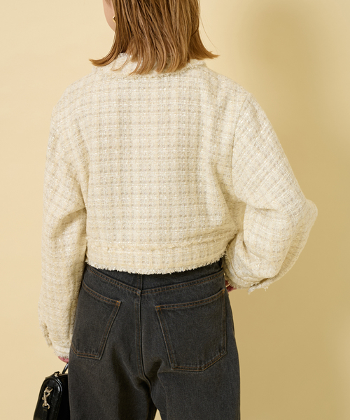 U by SPICK&SPAN（ユーバイスピックアンドスパン）の「ツィードショートジャケット（ノーカラージャケット・レディース・オレンジ/アイボリー/ブラック・FREE）」の20枚目の写真