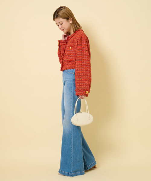 U by SPICK&SPAN（ユーバイスピックアンドスパン）の「ツィードショートジャケット（ノーカラージャケット・レディース・オレンジ/アイボリー/ブラック・FREE）」の22枚目の写真