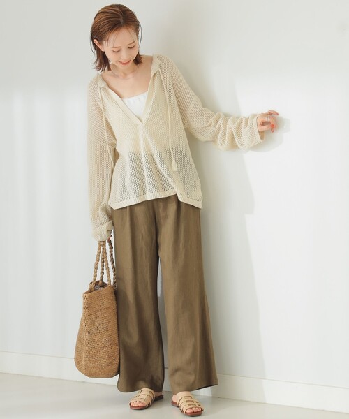 B:MING by BEAMS（ビーミングバイビームス）の「B:MING by BEAMS / 麻混 カルゼ パンツ（その他パンツ・レディース・グリーン/ブラウン・SMALL/MEDIUM）」の4枚目の写真