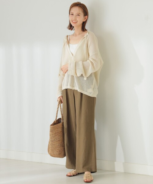 B:MING by BEAMS（ビーミングバイビームス）の「B:MING by BEAMS / 麻混 カルゼ パンツ（その他パンツ・レディース・グリーン/ブラウン・SMALL/MEDIUM）」の2枚目の写真